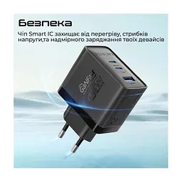 Зарядний пристрій Promate powerport-45 2xUSB-C PD + USB-A QC 45W Black (powerport-45.black) - мініатюра 6