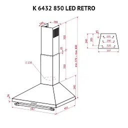 Витяжка купольна Perfelli K 6432 WH 850 LED RETRO - мініатюра 11