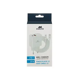 Зарядний пристрій RivaCase 2xUSB-A + USB-C, PD 20 Вт + QC 3.0, кабель USB-C — Lightning, білий (PS4102 WD5 (White))