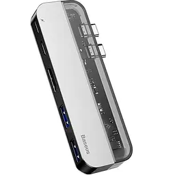 Мультипортовий адаптер USB Хаб Baseus Multi-Functional Transparent Series Type-C CAHUB-TD0G Deep Gray