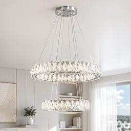 Підвісна світлодіодна люстра Splendid Ray L8015/400+600/2 LED (CH+clear) для вітальні, спальні та зали, 2 кільця, хром, 40-60 см