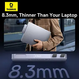 USB-хаб Baseus UltraJoy Series 5-Port HUB Space Grey (USB-C*2 to USB-C 40Gbps*1+HDMI 4K@30Hz*1+USB3.0*3） (B00052801811-04) - мініатюра 10