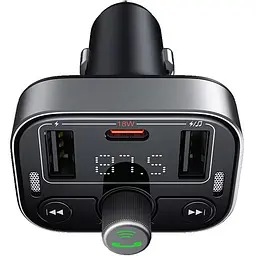 АЗП FM модулятор Baseus S-09 Pro Series 18W (2USB-A/1C) (C10762200113) Cluster Black - мініатюра 2