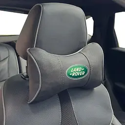 Подушка на підголівник з логотипом Land Rover Екошкіра 3D Кольоровий лого Чорна-Сірий кант 1 шт