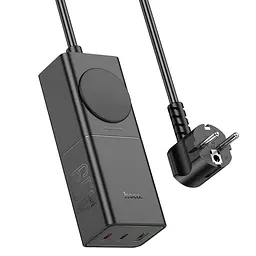 Мережевий зарядний пристрій подовжувач Hoco NS4 USB/2 Type-C PD 65W чорний - мініатюра 3
