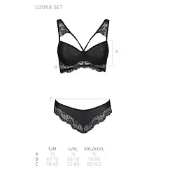 Комплект з еко-шкіри та мережива Passion LOONA SET S/M, black, бра і трусики - мініатюра 7