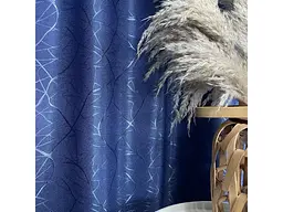 Льняні штори "бите стекло" синього кольору 2шт. 150х270 з білим шифоновим тюлем 400х270, на тасьмі ALBO pbe0052738 - мініатюра 10