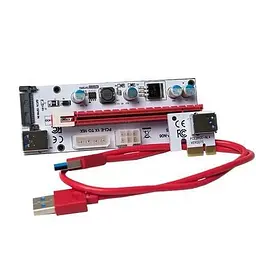 Райзер T-Riser PCI-E 1x to 16x 60cm v.08 6-pin/Molex/Sata White Б/в