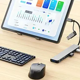USB концентратор 8 в 1/USB хаб з 4 USB-портами, Type-C порт, TF/SD-картридер, аудіо вихід - мініатюра 6