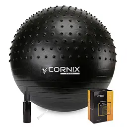 М'яч для фітнесу (фітбол) Cornix 65 см напівмасажний Anti-Burst Black XR-0474