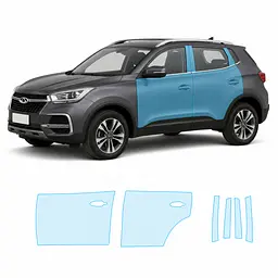 Антигравійна захисна бронеплівка за лекалами для Chery Tiggo 4 I 2017-2022 - зони дверей і стійки вікон