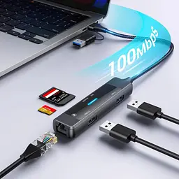 Концентратор XoKo USB-C 5-in-1 USB 3.0 + USB 2.0 + SD/TF + RJ45 100Mbps silver (XK-AC-350) - мініатюра 9