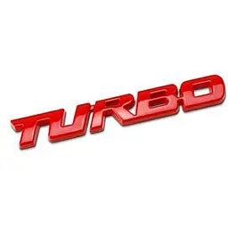 Емблема напис TURBO 120х14 мм Червоний метал на скотчі (Завод)