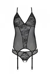 Корсет з пажами Passion Ursula Corset, трусики з ажурним декором та відкритим кроком, S/M (чорний) - мініатюра 4