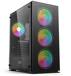 Корпус 2E Gaming Virtus Neo Tempered Glass Black, без БЖ, Mid Tower, для ATX / Micro ATX / Mini ITX, 2xUSB 2.0, 1xUSB 3.0, 1x120 ARGB Fan, 3x140 ARGB Fan, бічна панель із загартованого скла (2E-G3301N)