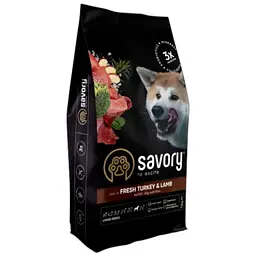 Сухий корм Savory Large для собак великих порід, зі свіжим ягням та індичкою, 12 кг
