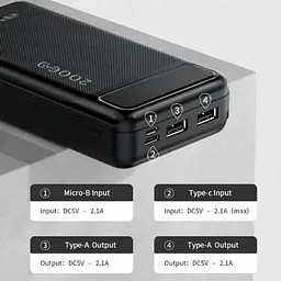 Павербанк AWEI P6K Pro 20000mAh з 2 USB портами, micro-USB та USB Type-C - мініатюра 3
