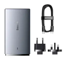 Мережевий зарядний пристрій Baseus GaN5 Pro Ultra-Slim 65 W (2 порти C+U) з кабелем 100 W (CCGP150113) сіре