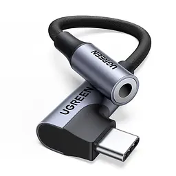 Аудіоперехідник UGREEN CM991 зі штекера USB-C на гніздо 3,5 мм Jack із ЦАП DAC до 24 біт/96 кГц з підтримкою мікрофона гарнітури з підтримкою пульта сумісних навушників для музики та дзвінків з кутовим штекером 90° з кабелем у нейлоновому обплетенні довжина 10 см сірий (95589)