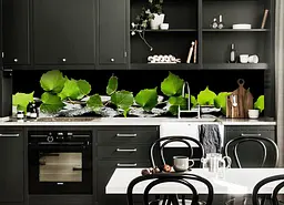 Вініловий кухонний фартух Зелене листя берези наклейка для кухні ПВХ Рослини Чорний Happy Pocket Z181593 - мініатюра 3