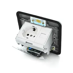 Розетка універсальна + 1 Shuko + 1RJ-45 висувна із заземленням J02L, Input: AC 100-250V 13A, Silver