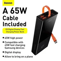 Зовнішній акумулятор Baseus Elf Digital Display 20000mAh 65W PPJL000001 - мініатюра 4