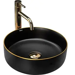 Умивальник Rea Sami black mat gold edge чорний REA-U0595, Чорний матовий