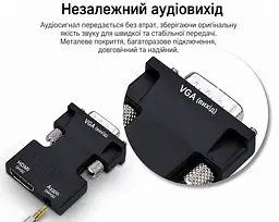 Перехідник HDMI в VGA з аудіовиходом — відеоадаптер-конвертер Full HD 1080P для монітора, проектора та ПК - мініатюра 6