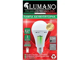 Акумуляторна лампа LUMANO 12W 6000K вбудований акумулятор LED Emergency A70 (20237) E27