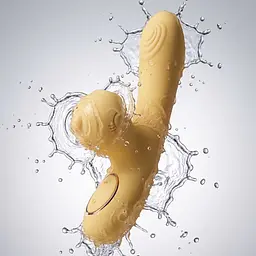 Вібратор вакуумний подвійний для жінок силіконовий 14 см 10 режимів водонепроникний акумуляторний Жовтий - мініатюра 7