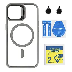 Чохол із підставкою MagSafe TPU PC Metal Stand Case and Camera Lenses Apple iPhone 15 Grey - мініатюра 2