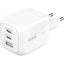 Belkin Зарядний пристрій Belkin 70Вт 2хUSB-С/USB-A GAN PD PPS, білий