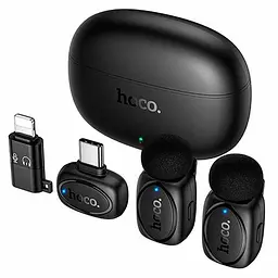 Петличний бездротовий мікрофон Hoco L19 Graceful dual-mic 2in1 (Lightning/Type-C) Black - мініатюра 2