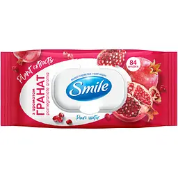 Серветки вологі Smile з рослинними екстрактами та ароматом гранат з клапаном 84 шт.