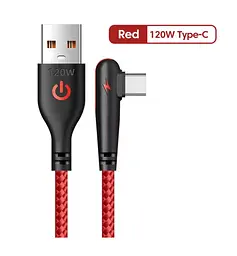 Плетений кабель для швидкого заряджання USB Type C. 90 градусів. Червоний 1,5 м  - мініатюра 2