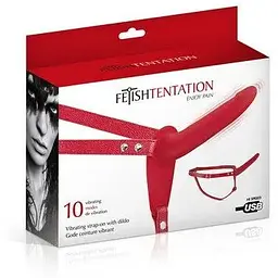 Страпон з вібрацією Fetish Tentation Vibrating Strap-On With Dildo Red - мініатюра 3