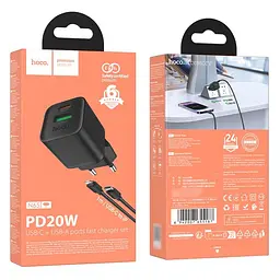 Зарядний пристрій Hoco N65 USB/ Type-C PD QC чорний + кабель Type-C to Lightning - мініатюра 5