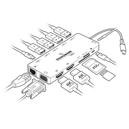 Порт-реплікатор TECNOWARE Dock Station USB TYPE-C 13 in 1 Adapter HUB (FHUB17692) - мініатюра 3