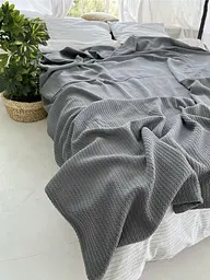 Покривало Zeintex Косичка бавовняне темно-сіре 230х300 см - мініатюра 8