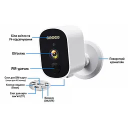Автономна WiFi 2.4/5GHz IP-відеокамера 3Mp Light Vision VLC-03IB(CamHi) White, f=3.6mm, на акумуляторних батареях 4000mAh (75-00349) - мініатюра 5