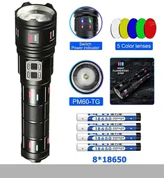 Ліхтар XPRO NIGHT VISION FLUORESCENCE AK177-1 білий лазер, LED, Power Bank, 4×18650, індикація заряду, ЗУ Type-C, zoom, 5 фільтрів (47153-177-1_1117)