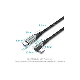 Дата кабель USB 2.0 USB-C to USB-C 1.0m 5A 90° corner aluminum gray Vention (TAKHF) - мініатюра 2