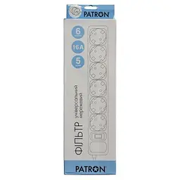 Мережевий фільтр живлення Patron 5.0 m, 3*1.5mm2 (SP-1655) 6 розеток BLACK (EXT-PN-SP-1665) - мініатюра 2
