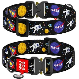 Нашийник для собак Waudog Nylon нейлоновий з QR паспортом малюнок NASA пряжка Розмір XXL