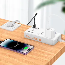 Мережевий продовжувач Hoco AC8A Storm (3 х розетки 3 х USB 1 х Type-C) 30W білий - мініатюра 4