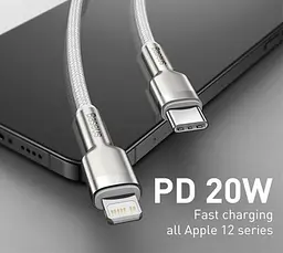 Кабель Baseus Cafule Metal Cable Type-C to Lightning PD 20W 1m CATLJK-A02 White - мініатюра 3