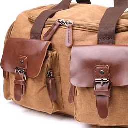 Зручна дорожня сумка із щільного текстилю 21239 Vintage коричнева - мініатюра 5
