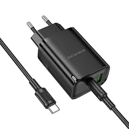 Мережевий зарядний пристрій з кабелем Borofone BA87A Flare star PD65W+QC3. 0 charger set(C to C) чорний - мініатюра 3