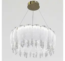 Кругла золота світлодіодна люстра Artlight 7097/550GD з матовим скляним листям і прозорим нижнім декором 95W - мініатюра 4