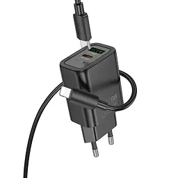 Мережевий зарядний пристрій з кабелем HOCO N61 Gentle PD20W+QC3.0 charger set(C to iP) Чорний - мініатюра 3
